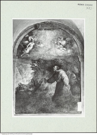 Vorderseite von Sopr. BAS ROMA [https://www.deutsche-digitale-bibliothek.de/content/lizenzen/rv-ez/] Szenen aus dem Leben des heiligen Franziskus und Bilder verschiedener HeiligerDie Stigmatisation des heiligen Franziskus - nach der Restaurierung von 1977, bh462055_recto. Foto.