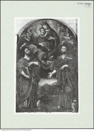 Vorderseite von Sopr. BAS ROMA [https://www.deutsche-digitale-bibliothek.de/content/lizenzen/rv-ez/] Maria Odighitria zwischen den Heiligen Kosmas und Damian - , bh462263_recto. Foto.