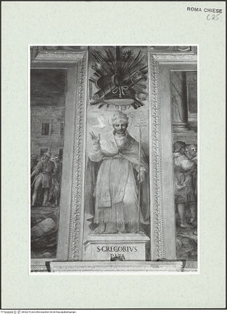 Vorderseite von Sopr. BAS ROMA [https://rightsstatements.org/page/CNE/1.0/] Szenen aus dem Leben der der Heiligen Kosmas und Damian und verschiedene HeiligeDer heilige Papst Gregor - , bh462275_recto. Foto.
