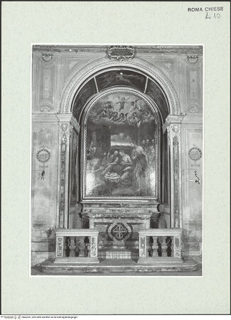 Vorderseite von Sopr. BAS ROMA [https://www.deutsche-digitale-bibliothek.de/content/lizenzen/rv-ez/] Santa Maria della Pace - Oktogon, 1. Kapelle links (del Presepe), bh462281_recto. Foto.