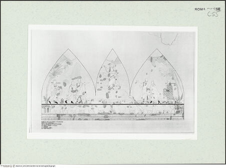 Vorderseite von Sopr. BAS ROMA [https://www.deutsche-digitale-bibliothek.de/content/lizenzen/rv-ez/] Christus Pantokrator zwischen den Heiligen Petrus, Paulus, Kosmas und Damian, Theodor und Felix - Schema des Erhaltungszustandes während der Restaurierung 1988/1989, bh462323_recto. Foto.