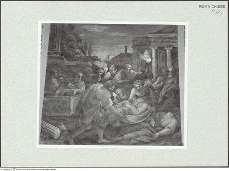 Vorderseite von Sopr. BAS ROMA [https://www.deutsche-digitale-bibliothek.de/content/lizenzen/rv-ez/] Szenen aus dem Leben der der Heiligen Kosmas und Damian und verschiedene HeiligeDie Grablegung der Heiligen Kosmas und Damian - , bh462340_recto. Foto.