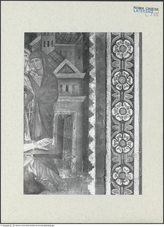 Vorderseite von ICCD [https://www.deutsche-digitale-bibliothek.de/content/lizenzen/rv-ez/] FreskenzyklusMartyrium des heiligen Petrus - Detail: Architekturvedute am rechten Bildrand, vor der Restaurierung, bh462615_recto. Foto.