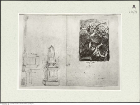 Vorderseite von Istituto Nazionale per la Grafica [https://www.deutsche-digitale-bibliothek.de/content/lizenzen/rv-ez/] Rechts: Kompositionsskizze. Links: Studie für ein nicht nachweisbares Monument - , bh463153_recto. Foto.