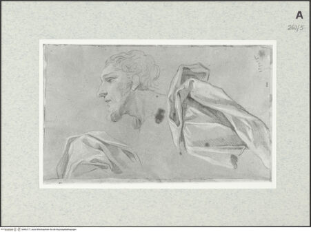 Vorderseite von Istituto Nazionale per la Grafica [https://www.deutsche-digitale-bibliothek.de/content/lizenzen/rv-ez/] Studien zu einem männlichen Kopf und zu Draperie - , bh463177_recto. Foto.