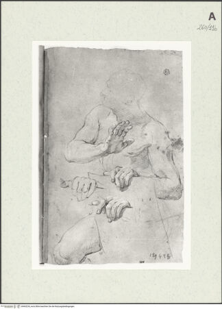 Vorderseite von Istituto Nazionale per la Grafica [https://www.deutsche-digitale-bibliothek.de/content/lizenzen/rv-ez/] Sitzende männliche Gestalt und Wiederholungen seiner linken Hand - , bh463234_recto. Foto.