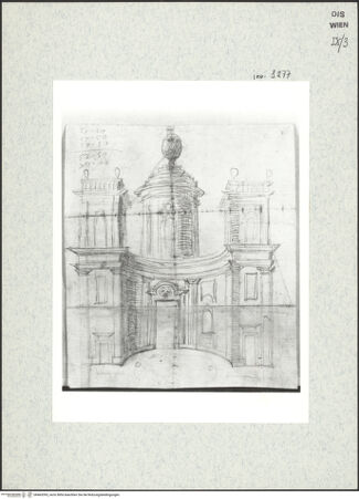 Vorderseite von Albertina [https://www.deutsche-digitale-bibliothek.de/content/lizenzen/rv-ez/] Rom?, Zweiturmfassade einer Kuppelkirche - , bh463393_recto. Foto.