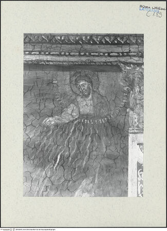 Vorderseite von ICCD [https://www.deutsche-digitale-bibliothek.de/content/lizenzen/rv-ez/] FreskenzyklusSteinigung des heiligen Stephanus - Detail, Vision des Heiligen: Christus erscheint segnend am Himmel, vor der Restaurierung 1992-1994, bh463695_recto. Foto.