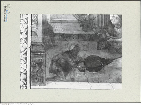 Vorderseite von ICCD [https://www.deutsche-digitale-bibliothek.de/content/lizenzen/rv-ez/] FreskenzyklusMartyrium des heiligen Laurentius - Detail: Ein Soldat heizt mit dem Blasebalg das Feuer an, vor der Restaurierung 1992-1994, bh463698_recto. Foto.