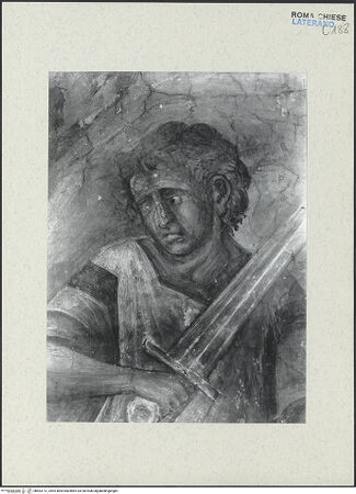 Vorderseite von ICCD [https://www.deutsche-digitale-bibliothek.de/content/lizenzen/rv-ez/] FreskenzyklusMartyrium des heiligen Paulus - Der Henker, Detail, vor der Restaurierung 1992-1994, bh463712_recto. Foto.