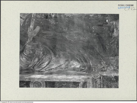 Vorderseite von ICCD [https://www.deutsche-digitale-bibliothek.de/content/lizenzen/rv-ez/] FreskenzyklusPapst Nikolaus III., in Begleitung von Petrus und Paulus, präsentiert das Modell von Sancta Sanctorum - Detail: Mantel des heiligen Paulus, vor der Restaurierung 1992-1994, bh463724_recto. Foto.