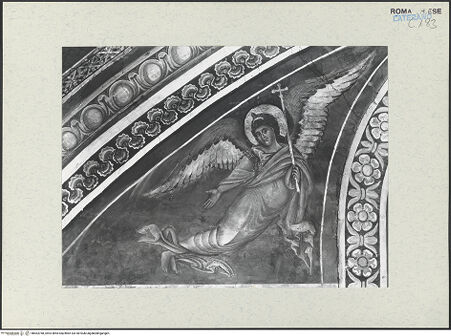 Vorderseite von ICCD [https://www.deutsche-digitale-bibliothek.de/content/lizenzen/rv-ez/] FreskenzyklusEngelspaare - Südseite, linker Engel, vor der Restaurierung 1992-1994, bh463768_recto. Foto.