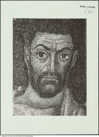 Vorderseite von Sopr.Mon.Laz. [https://www.deutsche-digitale-bibliothek.de/content/lizenzen/rv-ez/] Christus Pantokrator zwischen den Heiligen Petrus, Paulus, Kosmas und Damian, Theodor und Felix - Kopf des heiligen Kosmas, bh463810_recto. Foto.