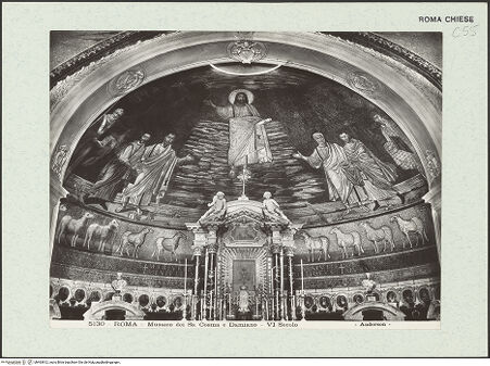 Vorderseite von Alinari [https://www.deutsche-digitale-bibliothek.de/content/lizenzen/rv-ez/] Christus Pantokrator zwischen den Heiligen Petrus, Paulus, Kosmas und Damian, Theodor und Felix - , bh463812_recto. Foto: Anderson, Domenico.