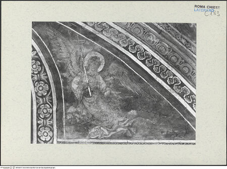 Vorderseite von ICCD [https://www.deutsche-digitale-bibliothek.de/content/lizenzen/rv-ez/] FreskenzyklusEngelspaare - Ostseite, rechter Engel, vor der Restaurierung 1992-1994, bh463947_recto. Foto.