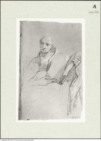 Vorderseite von Istituto Nazionale per la Grafica [https://www.deutsche-digitale-bibliothek.de/content/lizenzen/rv-ez/] Stehende männliche Gestalt mit Buch in Halbfigur - , bh464025_recto. Foto.