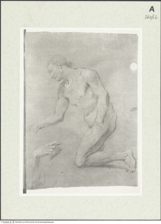 Vorderseite von Istituto Nazionale per la Grafica [https://www.deutsche-digitale-bibliothek.de/content/lizenzen/rv-ez/] Kniende männliche Gestalt und Armstudie - , bh464026_recto. Foto.