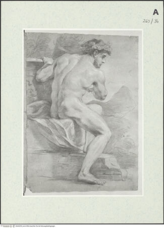 Vorderseite von Istituto Nazionale per la Grafica [https://www.deutsche-digitale-bibliothek.de/content/lizenzen/rv-ez/] Unbekleidete sitzende männliche Gestalt, mit einem Laubkranz bekrönt - , bh464353_recto. Foto.