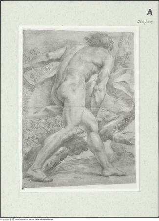 Vorderseite von Istituto Nazionale per la Grafica [https://www.deutsche-digitale-bibliothek.de/content/lizenzen/rv-ez/] Unbekleidete männliche Gestalt, nach rechts schreitend, von hinten gesehen - , bh464356_recto. Foto.