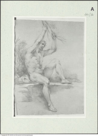 Vorderseite von Istituto Nazionale per la Grafica [https://www.deutsche-digitale-bibliothek.de/content/lizenzen/rv-ez/] Sitzende männliche Gestalt mit erhobenen Armen - , bh464358_recto. Foto.