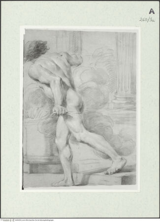 Vorderseite von Istituto Nazionale per la Grafica [https://www.deutsche-digitale-bibliothek.de/content/lizenzen/rv-ez/] Unbekleidete männliche Gestalt, die nach links flieht. Im Hintergrund Säulen - , bh464363_recto. Foto.