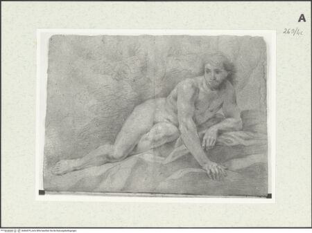 Vorderseite von Istituto Nazionale per la Grafica [https://www.deutsche-digitale-bibliothek.de/content/lizenzen/rv-ez/] Aktstudie zu einem auf einer Draperie liegenden Mann - , bh464379_recto. Foto.