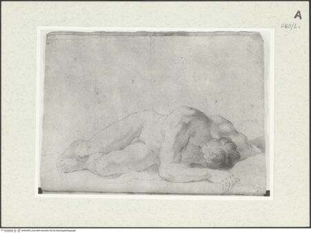 Vorderseite von Istituto Nazionale per la Grafica [https://www.deutsche-digitale-bibliothek.de/content/lizenzen/rv-ez/] Aktstudie zu einem liegenden Mann - , bh464385_recto. Foto.