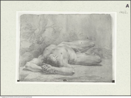 Vorderseite von Istituto Nazionale per la Grafica [https://www.deutsche-digitale-bibliothek.de/content/lizenzen/rv-ez/] Aktstudie zu einem am Boden liegenden Mann - , bh464388_recto. Foto.