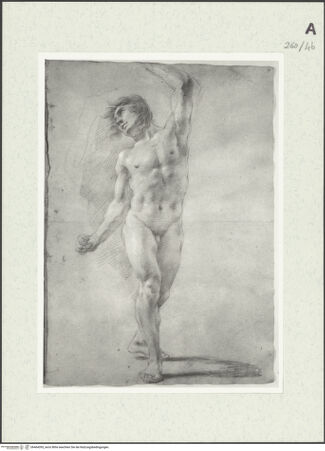 Vorderseite von Istituto Nazionale per la Grafica [https://www.deutsche-digitale-bibliothek.de/content/lizenzen/rv-ez/] Unbekleidete männliche Gestalt, schreitend, sich nach links wendend - , bh464395_recto. Foto.