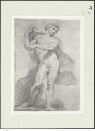 Vorderseite von Istituto Nazionale per la Grafica [https://www.deutsche-digitale-bibliothek.de/content/lizenzen/rv-ez/] Unbekleidete stehende Gestalt eines Mannes, mit dem linken Arm nach links zeigend - , bh464397_recto. Foto.