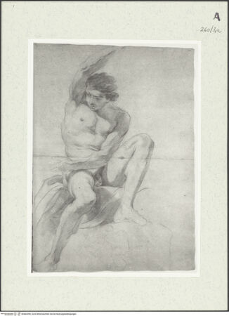 Vorderseite von Istituto Nazionale per la Grafica [https://www.deutsche-digitale-bibliothek.de/content/lizenzen/rv-ez/] Sitzende männliche Gestalt mit erhobenem Arm - , bh464399_recto. Foto.