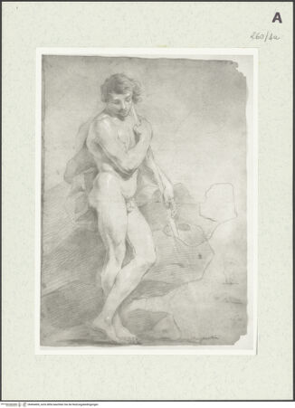 Vorderseite von Istituto Nazionale per la Grafica [https://www.deutsche-digitale-bibliothek.de/content/lizenzen/rv-ez/] Stehende männliche Gestalt mit gekreuzten Beinen, einen Stab haltend - , bh464400_recto. Foto.