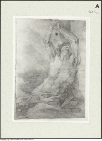 Vorderseite von Istituto Nazionale per la Grafica [https://www.deutsche-digitale-bibliothek.de/content/lizenzen/rv-ez/] Männlicher Torso mit erhobenen Armen, nach oben blickend - , bh464408_recto. Foto.