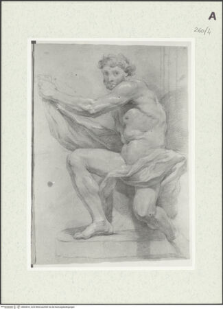 Vorderseite von Istituto Nazionale per la Grafica [https://www.deutsche-digitale-bibliothek.de/content/lizenzen/rv-ez/] Sitzende männliche Gestalt, eine Draperie haltend - , bh464410_recto. Foto.