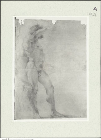 Vorderseite von Istituto Nazionale per la Grafica [https://www.deutsche-digitale-bibliothek.de/content/lizenzen/rv-ez/] Stehende männliche Gestalt mit erhobenem Arm - , bh464416_recto. Foto.