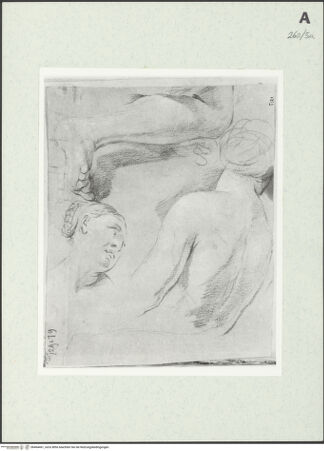 Vorderseite von Istituto Nazionale per la Grafica [https://www.deutsche-digitale-bibliothek.de/content/lizenzen/rv-ez/] Weiblicher Kopf. Männliche Aktstudie von hinten. Beinstudie - , bh464461_recto. Foto.