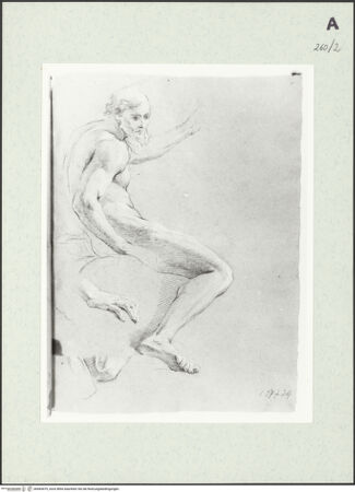 Vorderseite von Istituto Nazionale per la Grafica [https://www.deutsche-digitale-bibliothek.de/content/lizenzen/rv-ez/] Aktstudie zu einem sitzenden bärtigen Mann. Detailstudie zu seiner rechten Hand - , bh464479_recto. Foto.