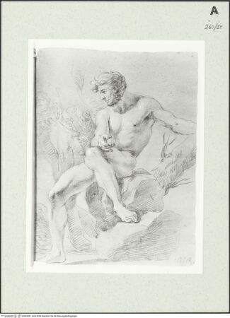 Vorderseite von Istituto Nazionale per la Grafica [https://www.deutsche-digitale-bibliothek.de/content/lizenzen/rv-ez/] Aktstudie zu einem auf einem Felsen sitzenden Mann - , bh464481_recto. Foto.