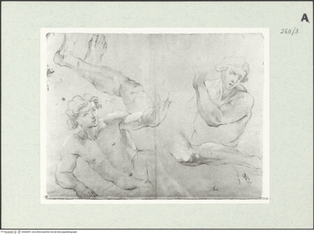 Vorderseite von Istituto Nazionale per la Grafica [https://www.deutsche-digitale-bibliothek.de/content/lizenzen/rv-ez/] Aktstudien zu stürzenden Männern. Beinstudien - , bh464497_recto. Foto.