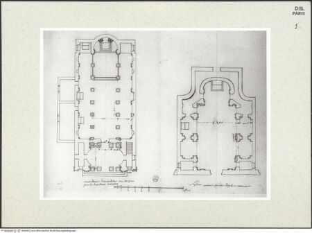 Vorderseite von Bibliothèque Nationale, Paris [https://www.deutsche-digitale-bibliothek.de/content/lizenzen/rv-ez/] Grundrisse der Kirchen Santa Maria in Via Lata (links) und San Pantaleo (rechts), Rom - , bh464622_recto. Foto.