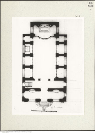 Vorderseite von Bibliothèque Nationale, Paris [https://www.deutsche-digitale-bibliothek.de/content/lizenzen/rv-ez/] Grundriss der Kirche Santa Caterina da Siena, Rom - , bh464625_recto. Foto.