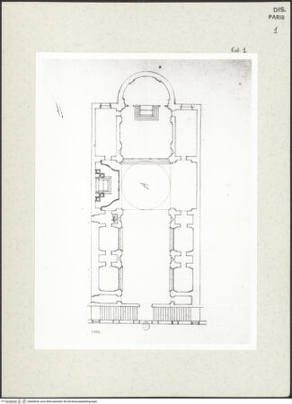 Vorderseite von Bibliothèque Nationale, Paris [https://www.deutsche-digitale-bibliothek.de/content/lizenzen/rv-ez/] Grundriss der Kirche San Carlo, Genua - , bh464628_recto. Foto.