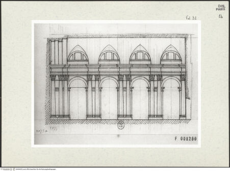 Vorderseite von Bibliothèque Nationale, Paris [https://www.deutsche-digitale-bibliothek.de/content/lizenzen/rv-ez/] Aufriss des Langhauses der Kirche San Salvatore in Lauro, Rom - , bh464633_recto. Foto.