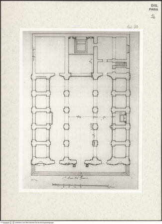 Vorderseite von Bibliothèque Nationale, Paris [https://www.deutsche-digitale-bibliothek.de/content/lizenzen/rv-ez/] Grundriss der Kirche San Luigi dei Francesi, Rom - , bh464634_recto. Foto.