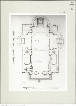 Vorderseite von Bibliothèque Nationale, Paris [https://www.deutsche-digitale-bibliothek.de/content/lizenzen/rv-ez/] Grundriss der Kirche Sant'Atanasio dei Greci, Rom - , bh464648_recto. Foto.