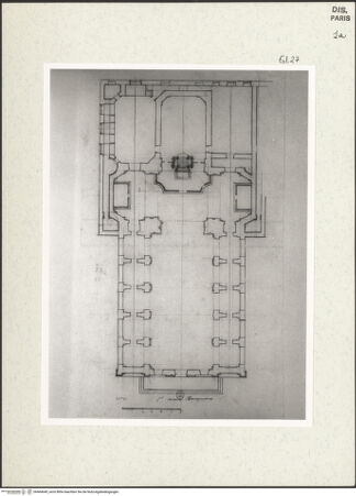 Vorderseite von Bibliothèque Nationale, Paris [https://www.deutsche-digitale-bibliothek.de/content/lizenzen/rv-ez/] Grundriss der Kirche Santa Maria in Traspontina, Rom - , bh464649_recto. Foto.