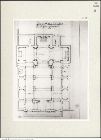 Vorderseite von Bibliothèque Nationale, Paris [https://www.deutsche-digitale-bibliothek.de/content/lizenzen/rv-ez/] Grundriss der Kirche Santa Maria in Aquiro, Rom - , bh464656_recto. Foto.