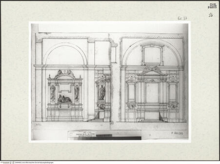 Vorderseite von Bibliothèque Nationale, Paris [https://www.deutsche-digitale-bibliothek.de/content/lizenzen/rv-ez/] Längs- und Querschnitt der Cappella Aldobrandini mit Altar und Grab der Mon. Luisa Deti, Santa Maria sopra Minerva, Rom - , bh464663_recto. Foto.