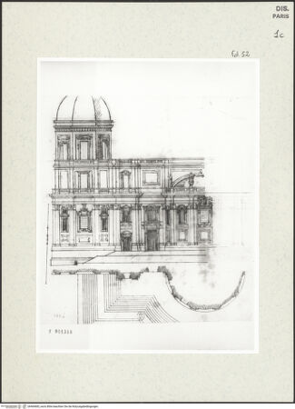 Vorderseite von Bibliothèque Nationale, Paris [https://www.deutsche-digitale-bibliothek.de/content/lizenzen/rv-ez/] Grundriss und Aufriss der rückwärtigen Fassade von Santa Maria Maggiore, Rom - , bh464683_recto. Foto.