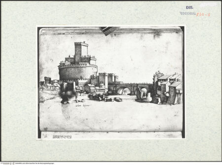 Vorderseite von Warburg Institute [https://www.deutsche-digitale-bibliothek.de/content/lizenzen/rv-ez/] Codex EscurialensisAnsicht der Engelsburg und Engelsbrücke vom rechten Ufer aus - , bh464884_recto. Foto.